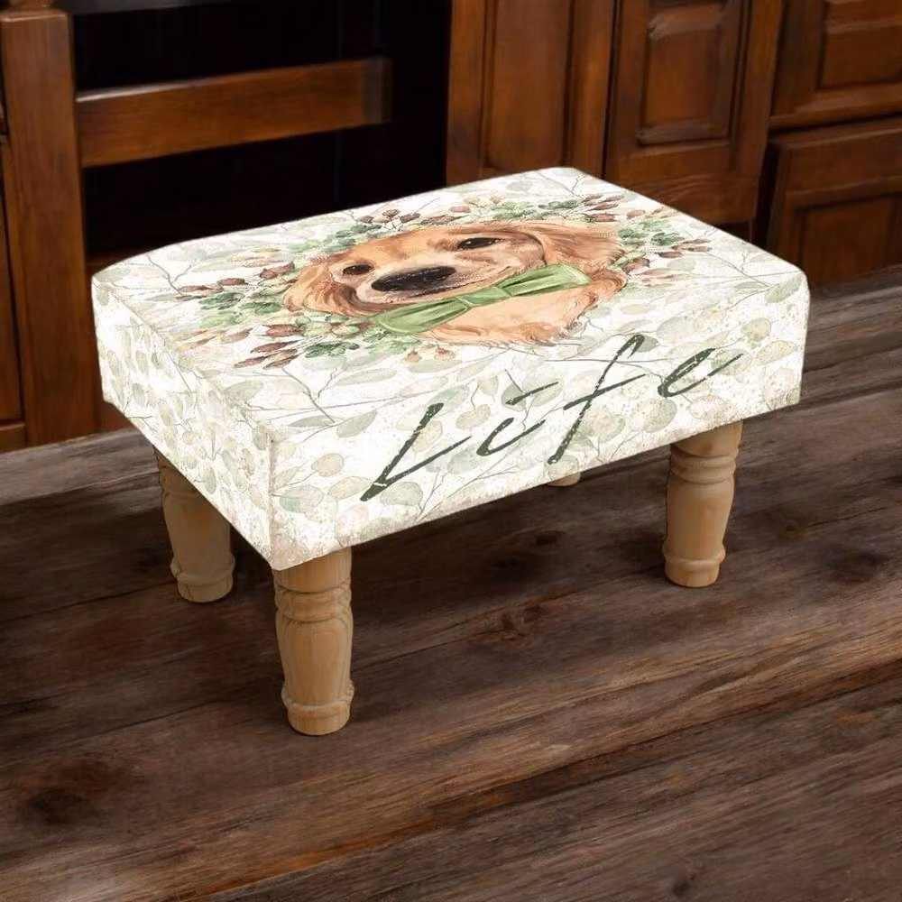 Minster Dog Print Design Footstool in Brown and Multicolour, W: 40 cm, D: 26 cm, H: 26 cm – 2