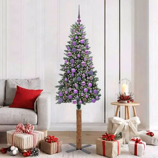 Berkfield Home Slim Christmas Tree with 300 LEDs in Green and White, Height: 180 cm