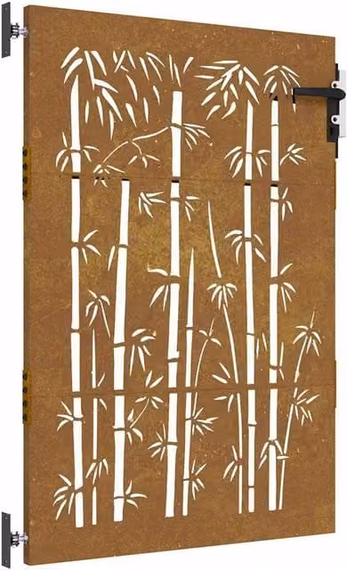 Berkfield Home Garden Gate in Brown Corten Steel with Bamboo Design, W: 85 cm, H: 125 cm – 1