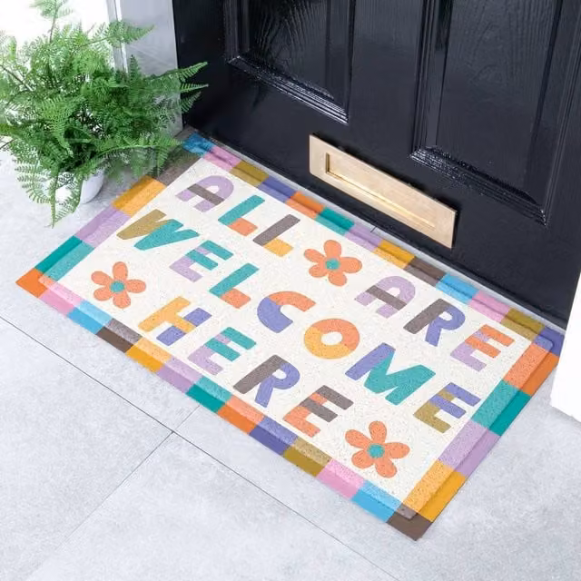 Artsy Mats Elizabeth Olwen All Are Welcome Here Indoor/Outdoor Doormat, Multicolour/Beige, W: 70 cm, D: 40 cm – 1