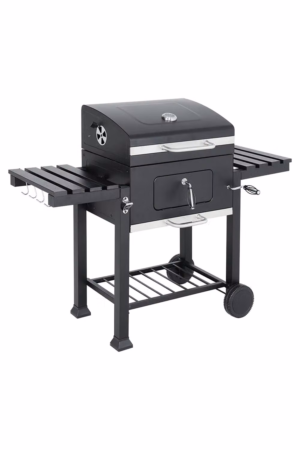 Living and Home Portable Charcoal BBQ Grill in Black, Heavy Duty Carbon Steel Barbecue Stove with Warming Rack, Thermometer and Wheels – 3