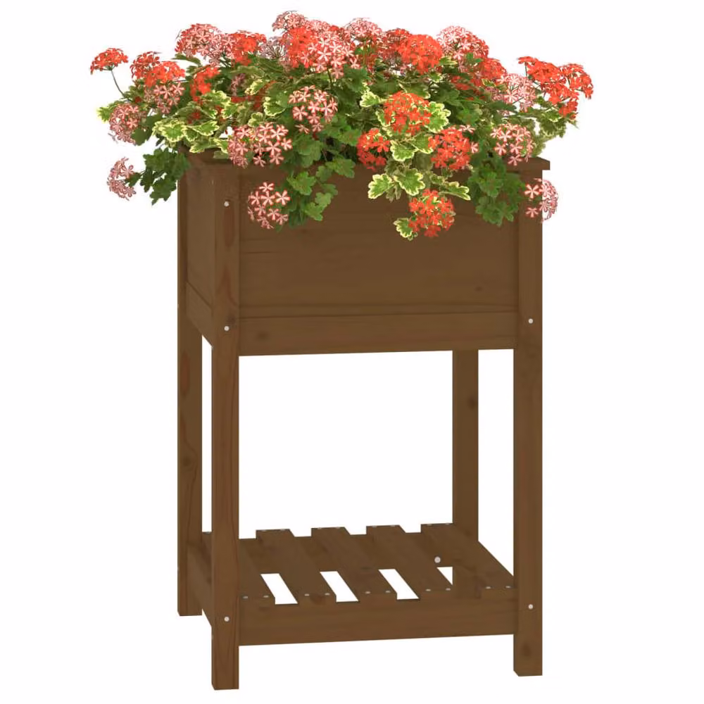 Berkfield Wooden Raised Bed Planter with Shelf in Brown Pine, W/D/H: 54 x 54 x 81 cm – 3