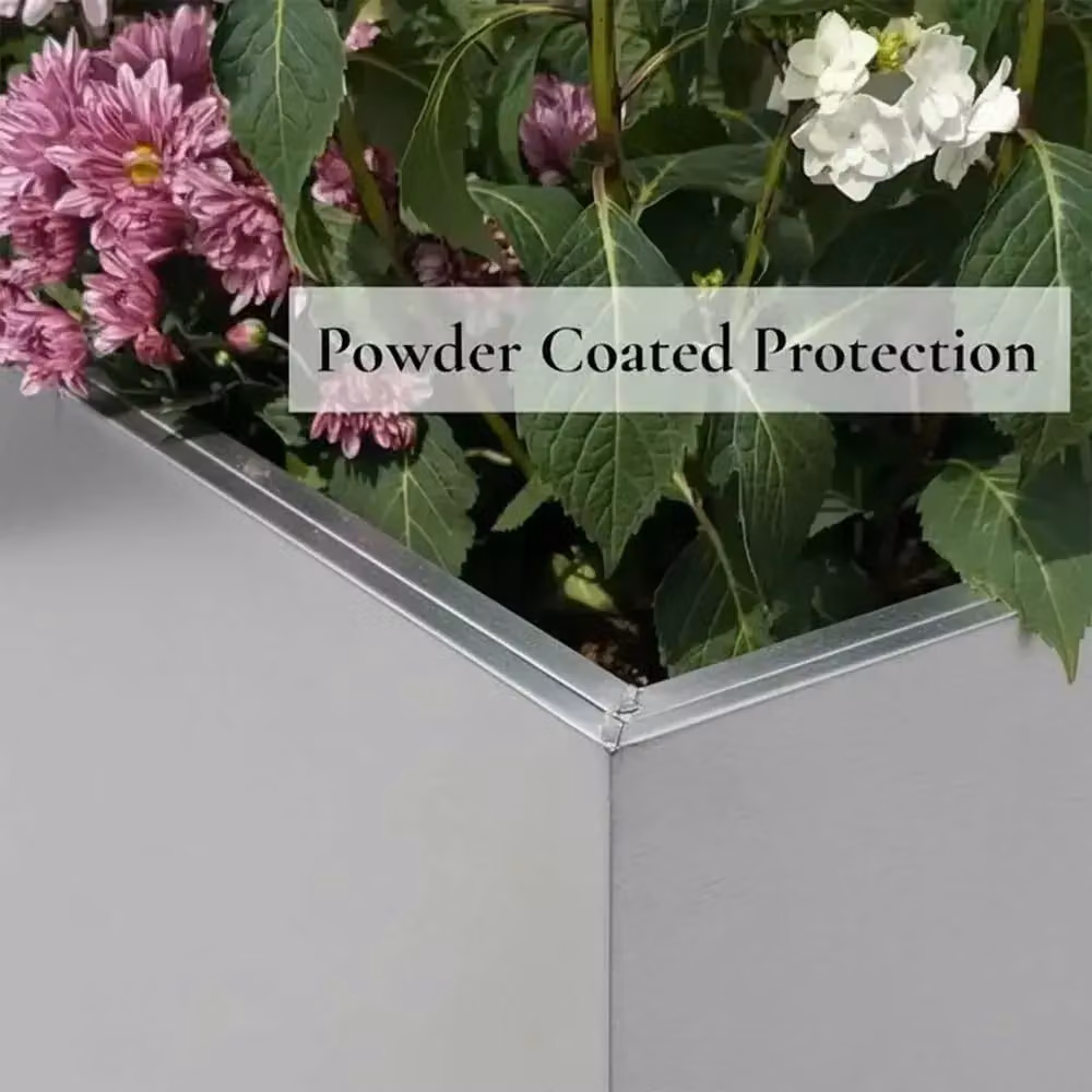 Woven Wood Silver Zinc Trough Planter, W: 80 cm, H: 60 cm, D: 25 cm – 6