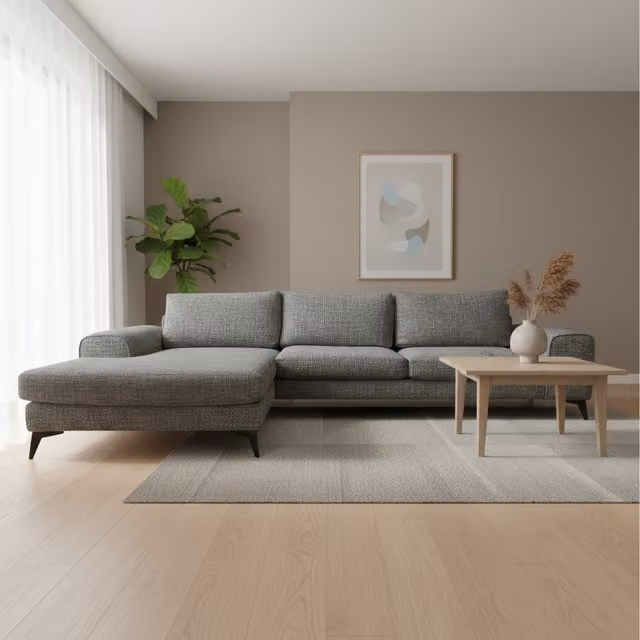 Abakus Direct Venice Chenille Left-Hand Corner Sofa with Deep Seats and Extra-wide Padded Arms in Charcoal Grey