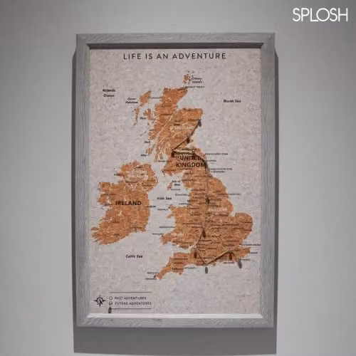 Splosh Travel Map UK and Ireland Pin Board with Grey Cork and Wooden Frame, including 100 Pins – 3