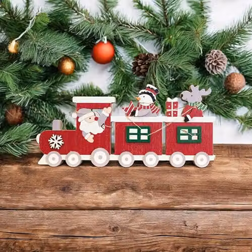 Netagon Red Battery Powered Wooden Christmas Train Tabletop Ornament – 3