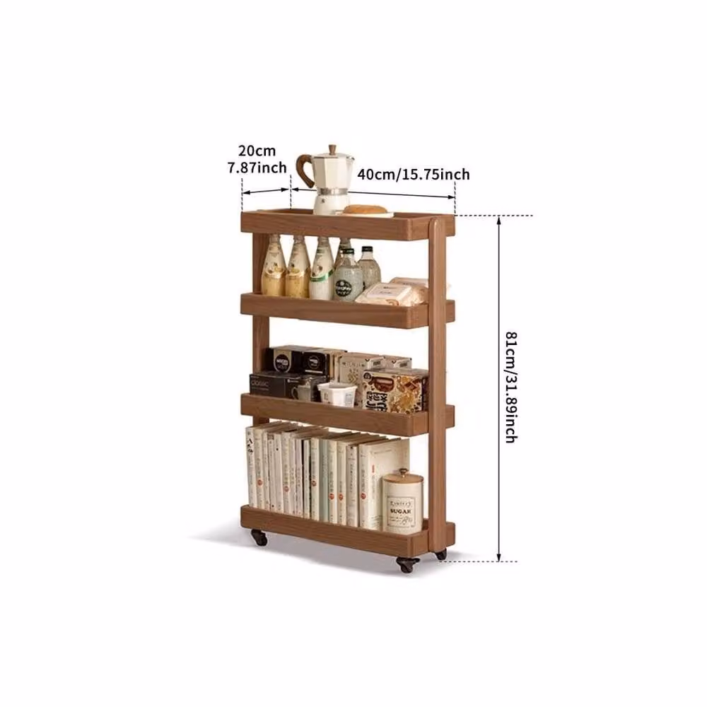 KORVIXA 4-Tier Rolling Kitchen Storage Trolley in Brown, W/D: 100 x 100 cm – 2