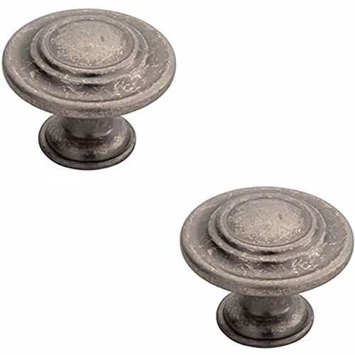 Loops 2 Pack Round Ringed Pattern Pewter Cabinet Door Knobs, Diameter: 32 mm