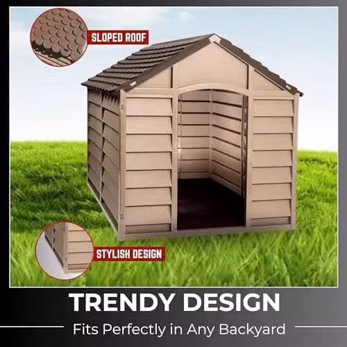Samuel ALEXANDER Weatherproof Plastic Dog Kennel in Brown, W/D/H: 86 x 84 x 82 cm – 6