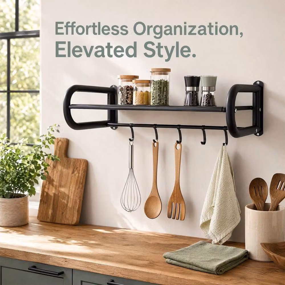 Kelvenix Wall Mounted Microwave Shelf in Matt Black Metal – 3