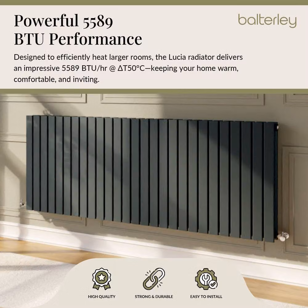 Balterley Lucia Square Horizontal Double Panel Radiator, Grey Anthracite, W: 157.2 cm, H: 60 cm – 2
