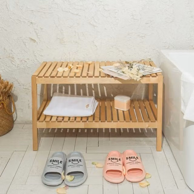 HMD Furniture Solid Birch Wood Shoe Racks in Natural Brown and Beige