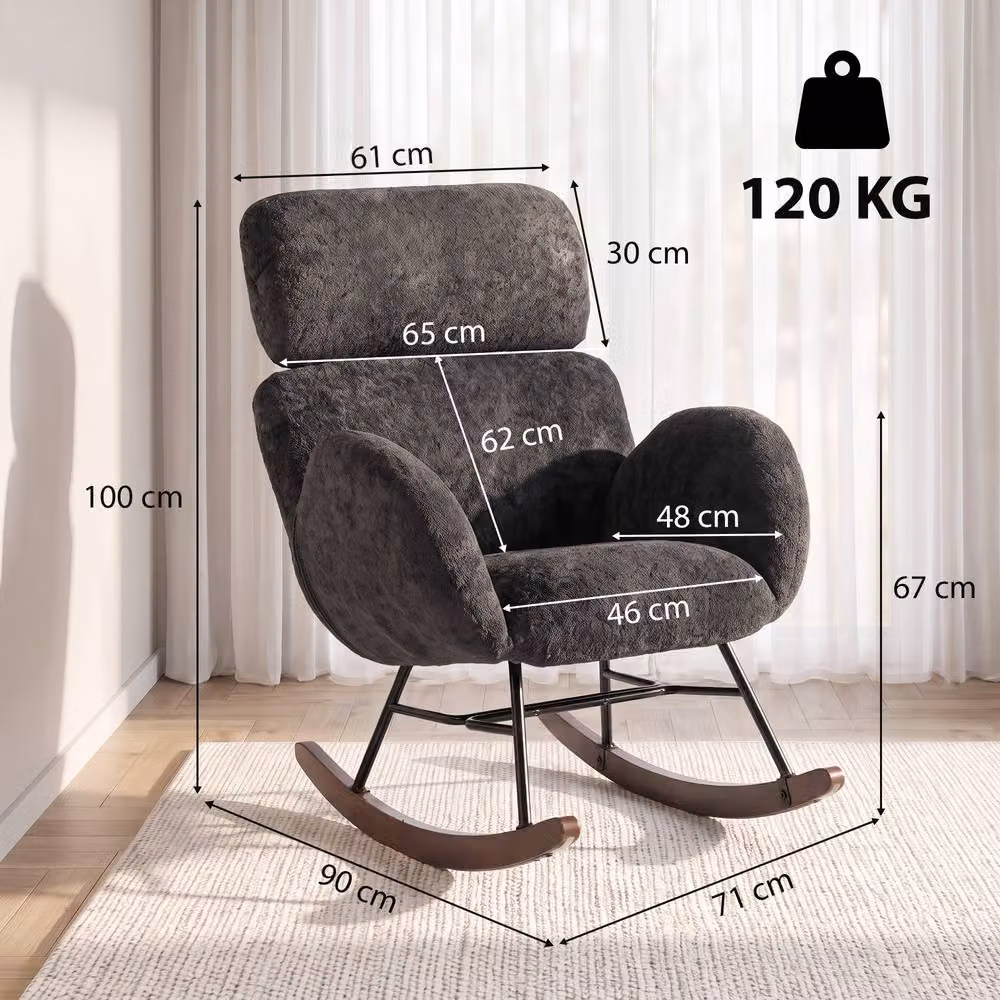 HOMCOM Velvet Upholstered Rocking Chair with Armrests in Grey – 3