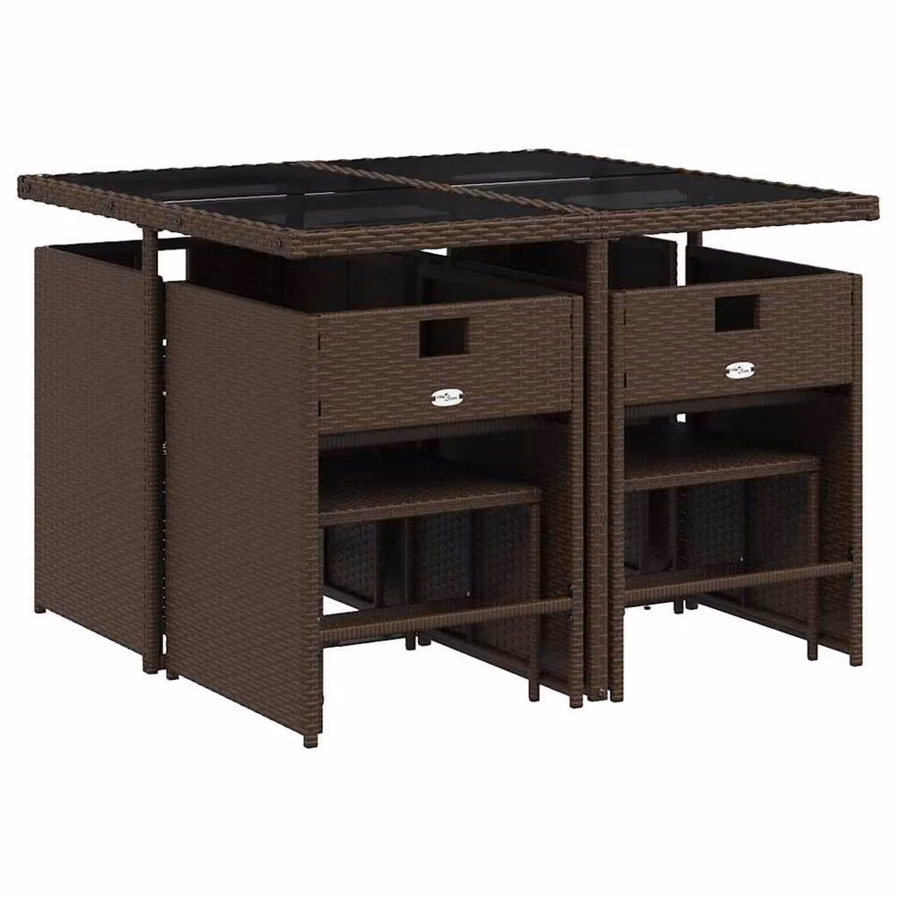 Berkfield Home 9 Piece Brown Poly Rattan Garden Dining Set with Cushions – 3