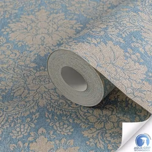 Livingwalls DESIGNDROP Non-Woven Wallpaper with Classic Baroque Ornamental Pattern in Blue and Brown, 10.05 x 0.53 m – 2