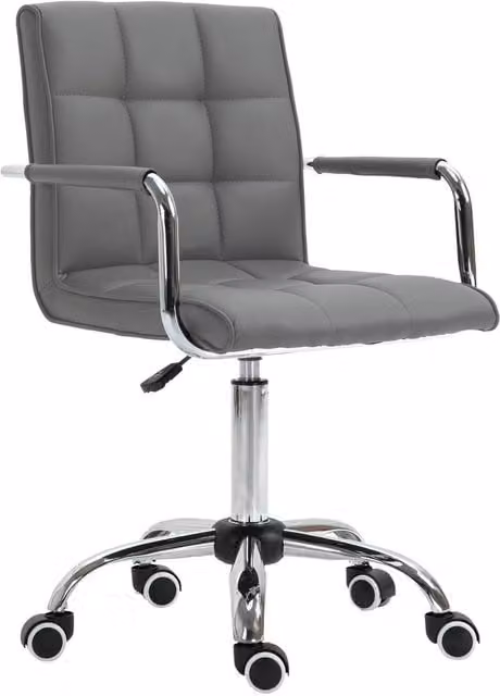 Rolipo Grey PU Leather Swivel Vanity Office Chair with Adjustable Height – 1
