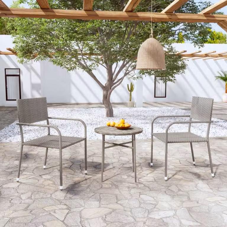 Berkfield Home Elegant 3 Piece Grey Poly Rattan Garden Dining Set