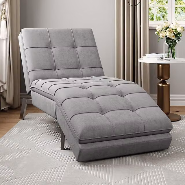 Komore Grey Fabric Upholstered Click Clack Sofa Bed with Adjustable Headrest