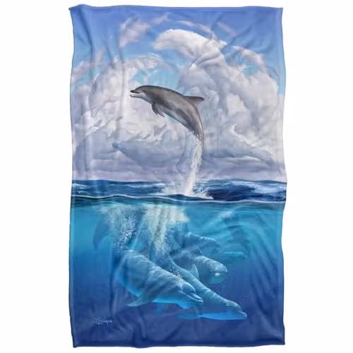 JQ Licensing Jlo Dolphin Clouds Silky Touch Super Soft Fleece Throw Blanket, Blue Multicolour, W: 91 cm, D: 147 cm – 1