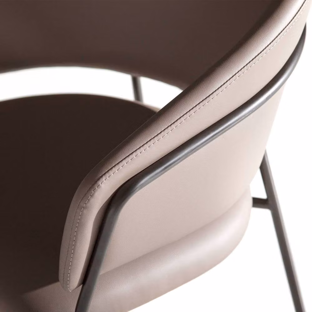 Angel Cerda Modern Fawn Leatherette Dining Chair with Armrests and Metal Legs – 4