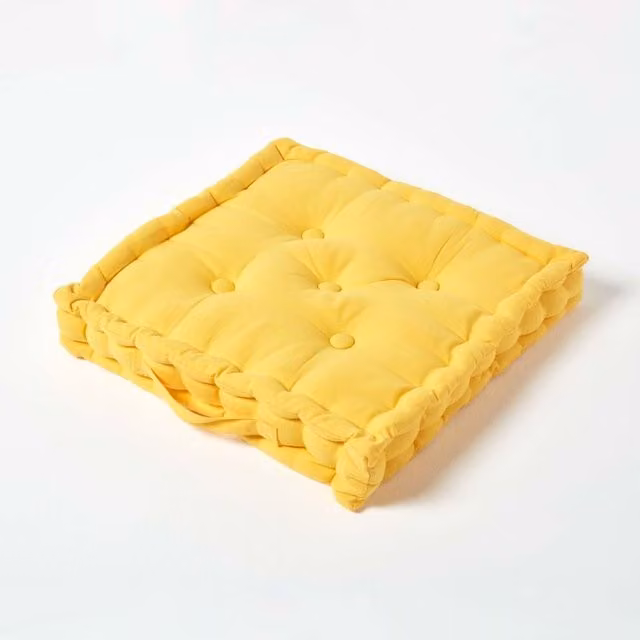 Homescapes Cotton Floor Cushion in Yellow