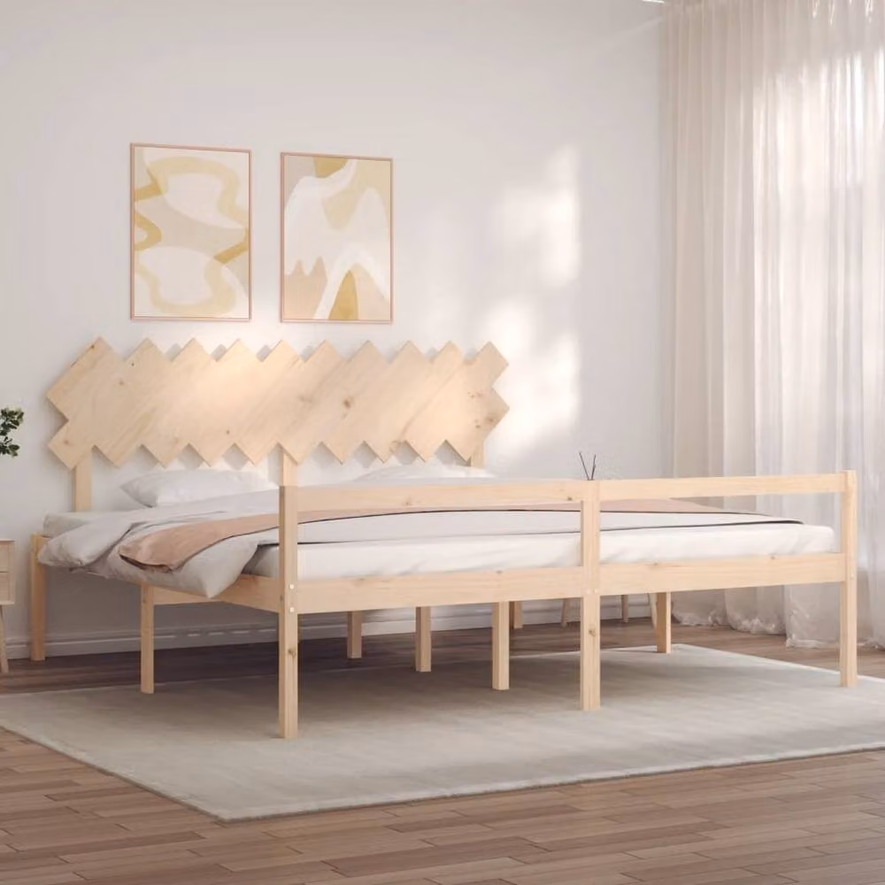 Berkfield Home Rustic Solid Pine Bed Frame with Headboard, Brown, 200 x 200 cm – 1