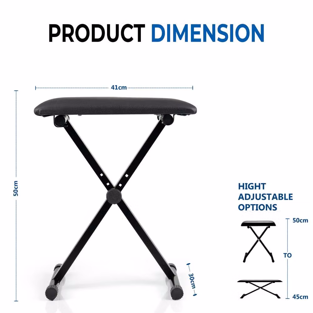 Crystals Black Padded Piano Stool with Synthetic Leather Cylindrical Seat and Metal Frame – 6