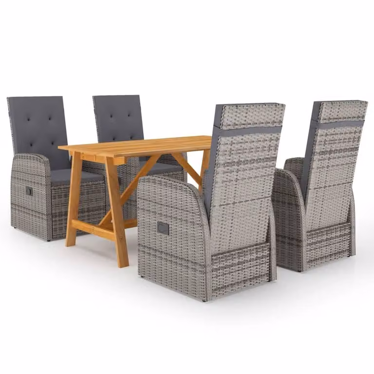 Berkfield Home Beautiful 5 Piece Grey Poly Rattan Garden Dining Set with Cushions
