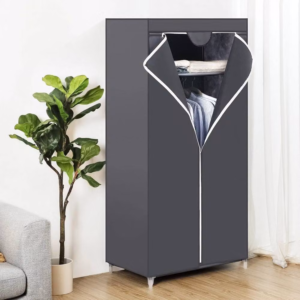 SONGMICS Grey Fabric Folding Wardrobe with Internal Shelves, W/D/H: 100 x 50 x 160 cm – 3
