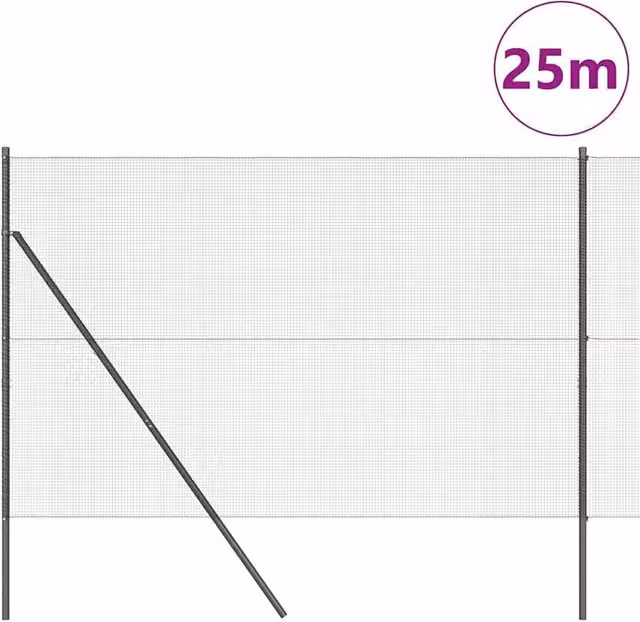 Berkfield Home Modern Welded Wire Fence with 13 Posts, Grey Steel, 1.6 x 25 m