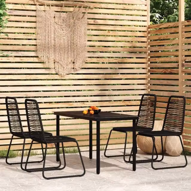 Berkfield Home 5 Piece Modern Garden Dining Set in Black Matt Powder Coated Steel and Glass – 1