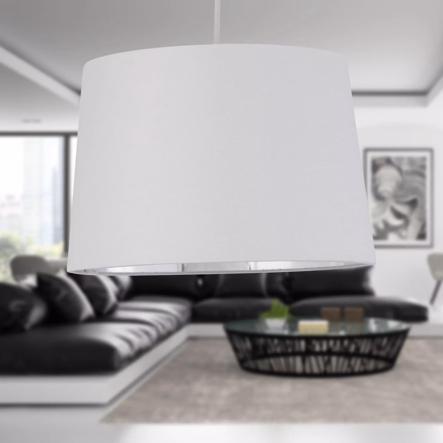 First Choice Lighting Zoey Set of 2 Easy Fit Cylinder Pendant Lamp Shades in White and Silver – 2