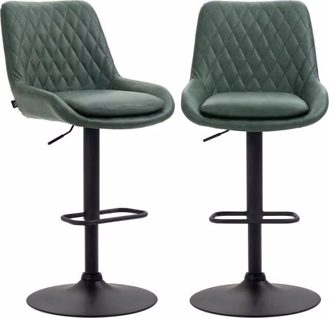 HOMCOM Set of 2 Retro Green Synthetic Leather Bar Stools with Swivel Seat and Metal Base
