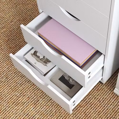 HOMCOM White Rolling Vertical Filing Cabinet with Castors – 7