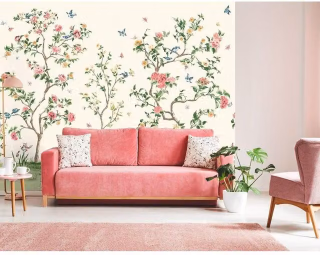 Origin Murals Flower Tree Wall Mural in Beige and Multicolour, W: 350 cm, H: 280 cm