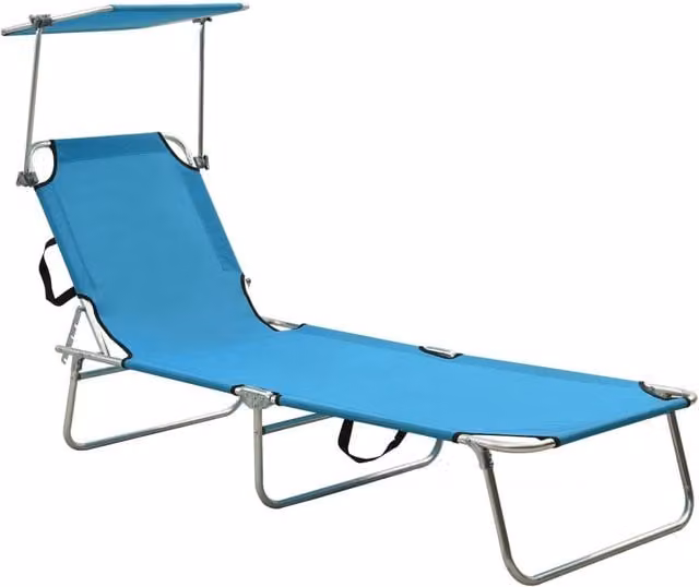 Berkfield Home Folding Sun Lounger with Canopy and Adjustable Headrest in Blue Powder Coated Aluminium
