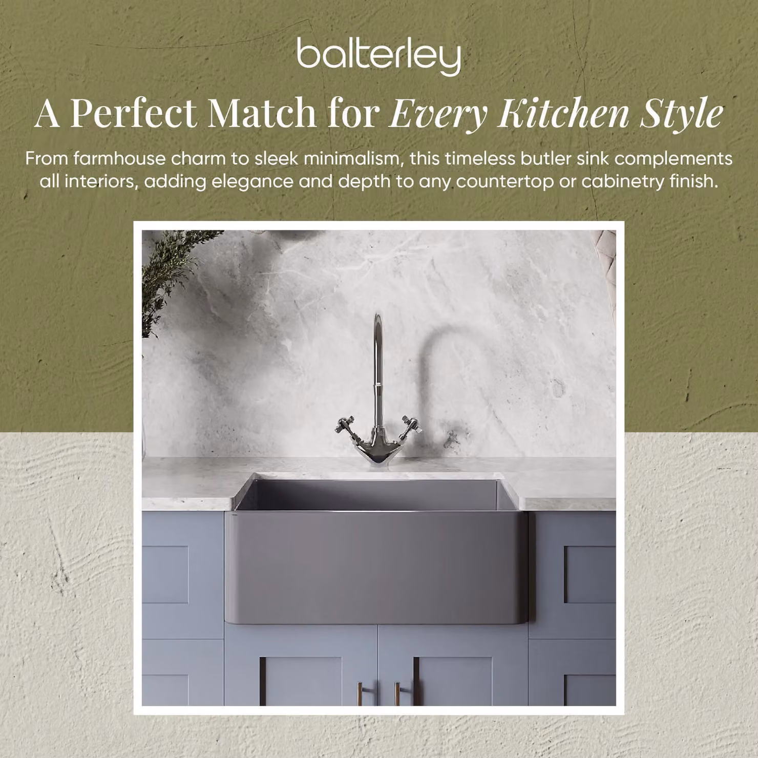 Balterley Ceramic 1 Bowl Butler Sink in Dark Grey, W: 59.5 cm, D: 45 cm – 2