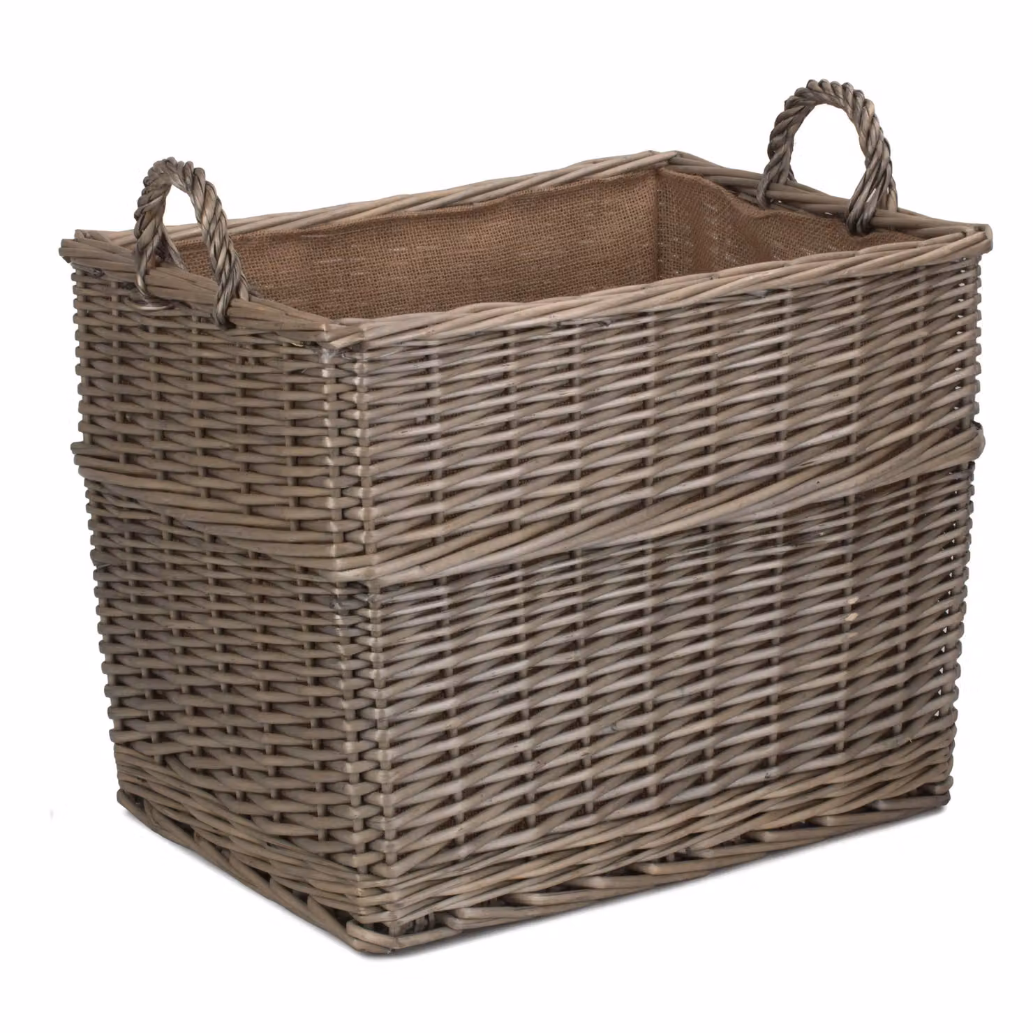 Red Hamper Set of 3 Rectangular Wicker Log Storage Baskets with Hessian Lining in Brown and Red, Width: 35 cm – 3
