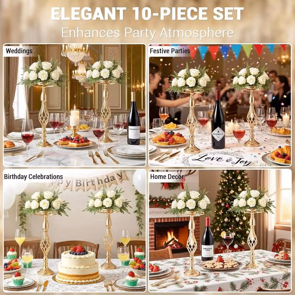 Nordara 10-Piece Gold Metal Tall Vase Stand Set for Modern Wedding Centerpieces, Height: 52 cm – 5