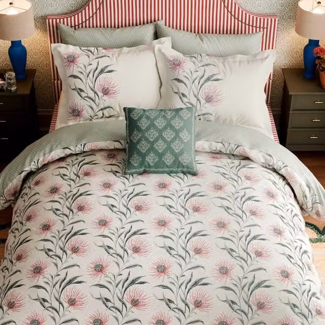 Sanderson Catherinae Single Duvet Cover and Pillowcase Set, Pink Multicolour Floral Cotton Percale, W: 180 cm, H: 90 x 200 cm