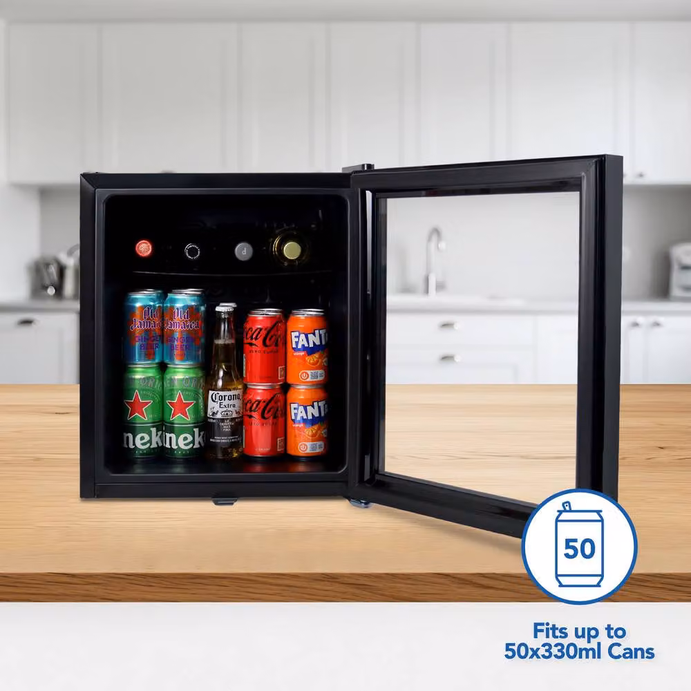 Igenix Black Compressor Table Top Drinks Fridge with 48 Litre Capacity and Lockable Glass Door – 4