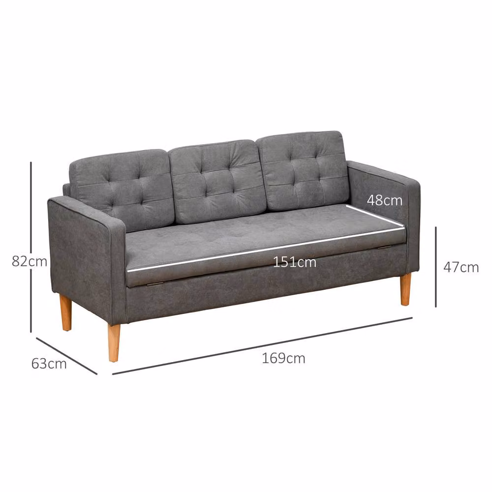 ERGOVEXA 3 Seater Grey Fabric Sofa with Hidden Storage and Scatter Cushions, Width: 169 cm – 2