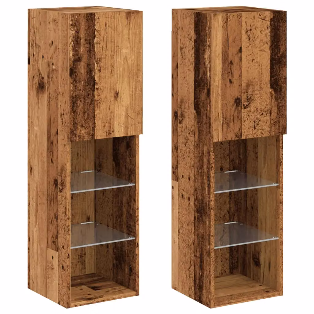 Berkfield Home Set of 2 TV Cabinets with LED Lights in Old Wood Brown, W: 30.5 cm, D: 30 cm, H: 102 cm – 2