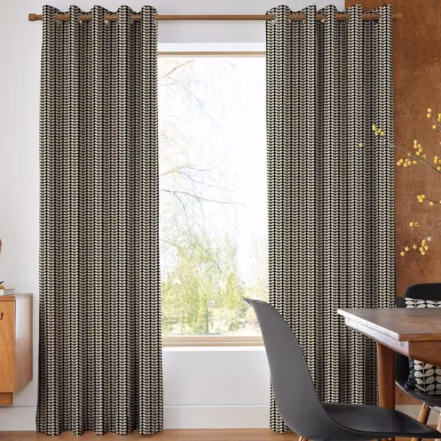 Orla Kiely Tiny Stem Made to Measure Blackout Eyelet Curtains in Black Cotton