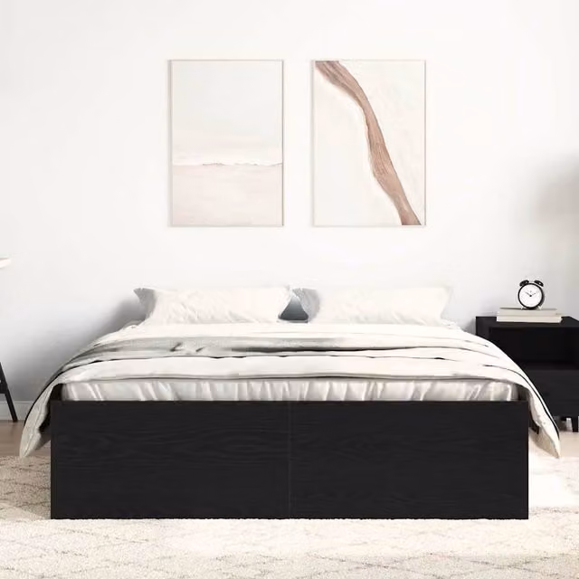 Berkfield Home Durable Bed Frame in Black Oak, W/D/H: 140 x 190 cm