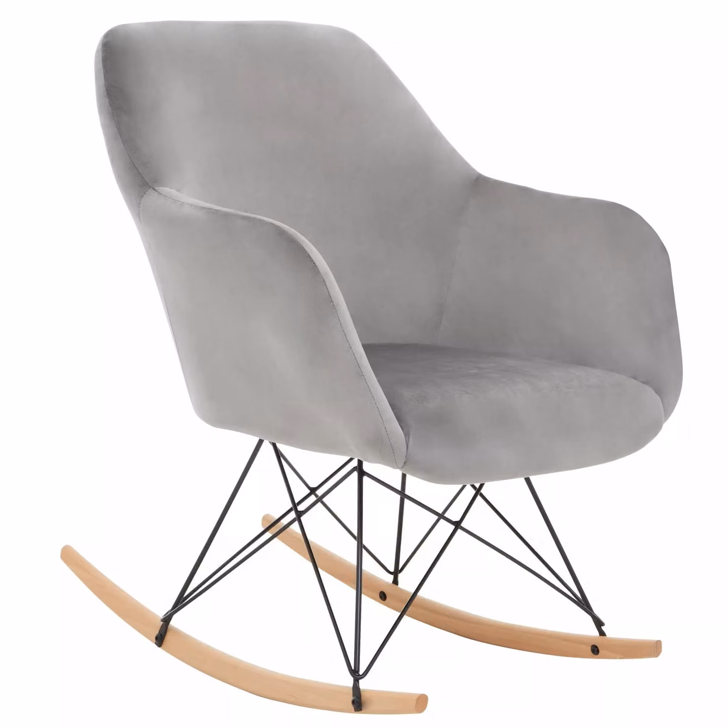 Orsina Grey Velvet Accent Armchair with Armrests and Mixed Wood and Metal Frame – 3