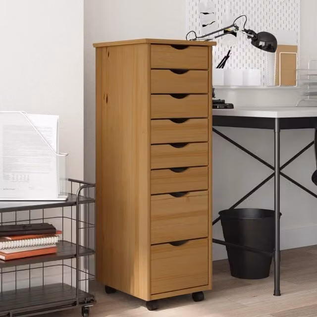 Berkfield Home MOSS Rolling Cabinet with Drawers in Honey Brown Solid Pine Wood