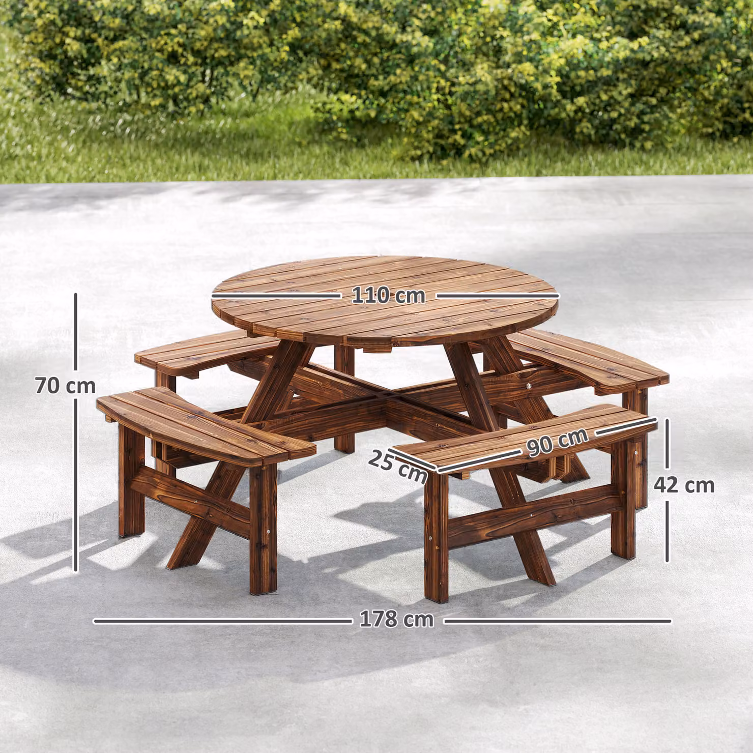 Outsunny 8 Seater Wooden Garden Dining Set with Round Picnic Table and Parasol Hole in Sand Brown – 3
