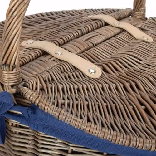 Red Hamper EH001N Wicker Oval Picnic Basket with Antique Wash Finish and Blue Lining – 2