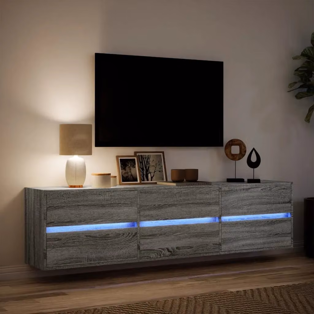 Berkfield Home TV Wall Cabinet with LED in Grey Sonoma, W: 180 cm, D: 45 cm, H: 31 cm – 3